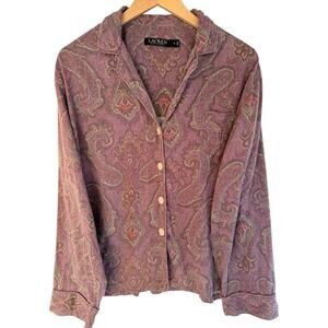 Lauren Ralph Lauren Paisley Button Up Shirt Womens XL Purple Boho Blouse